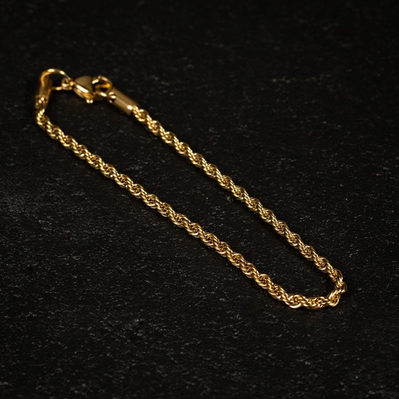 Men's Gold Plated 316 Stainless Steel Hip Hop Twisted Rope Chain Bracelet - Picture 4 of 4